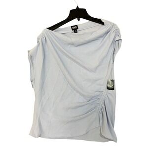 NWOT INC Ruched Asymmetrical Top Women's M Light Blue Polyester Sleeveless